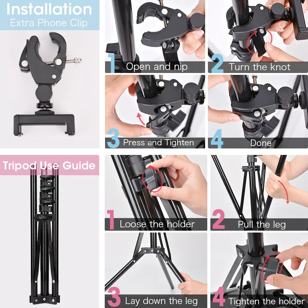 LED Ring Light Photography Light Selfie Lamp With Tripod For Phone Stand Holder Photo Lamp Ringlight For Live Video Streaming