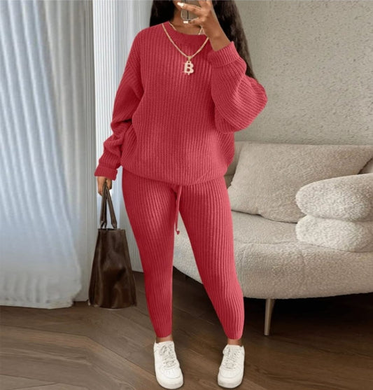 Knitting Plain Loose Sweater Pant Sets