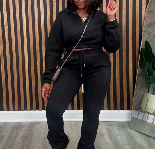 Loose Mock Neck Zipper Sweatshirt Pant Sets