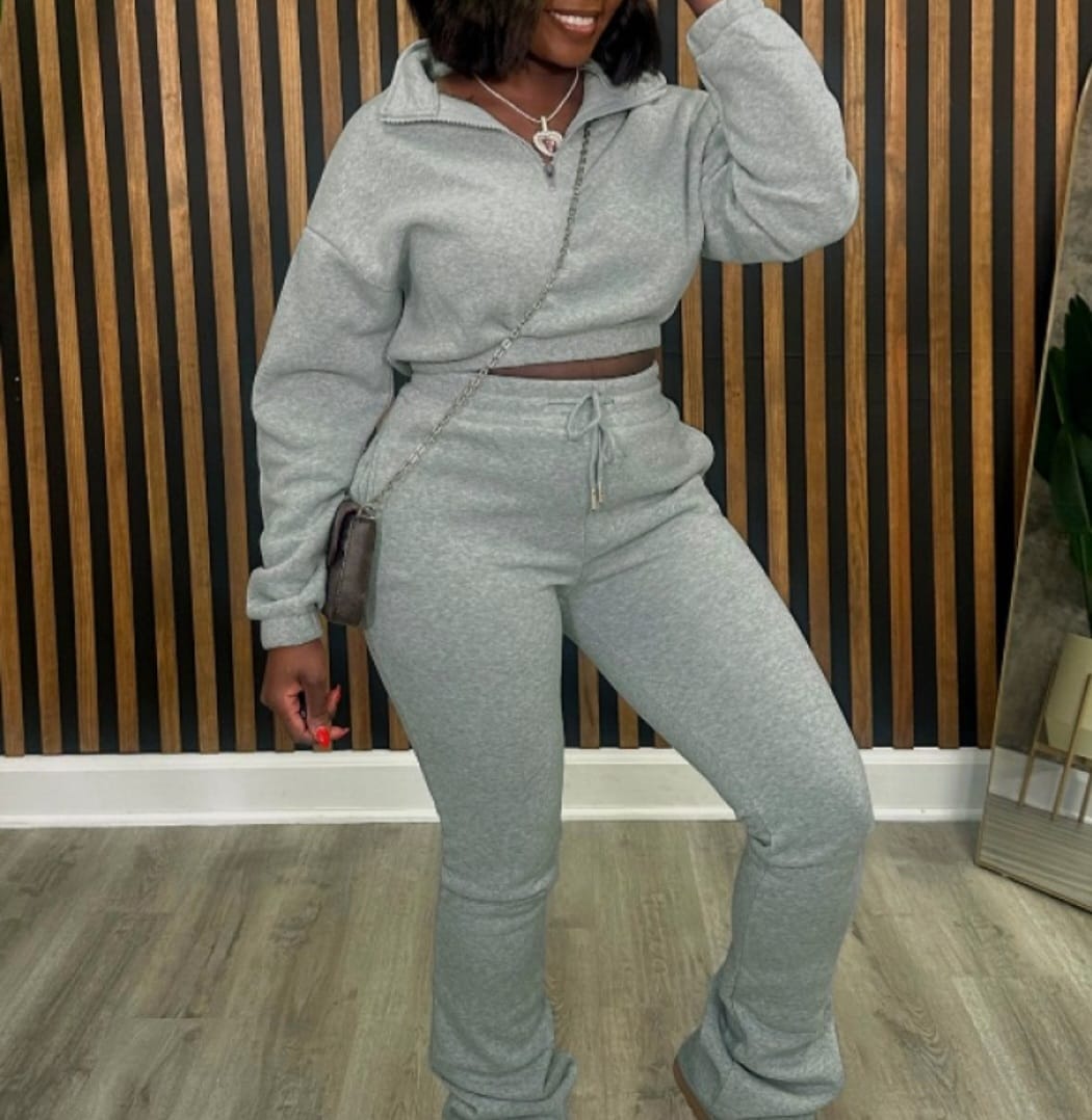 Loose Mock Neck Zipper Sweatshirt Pant Sets