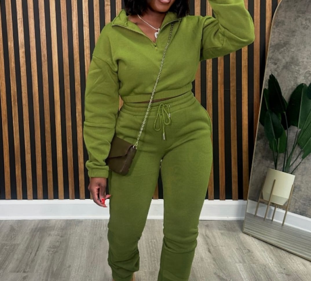 Loose Mock Neck Zipper Sweatshirt Pant Sets