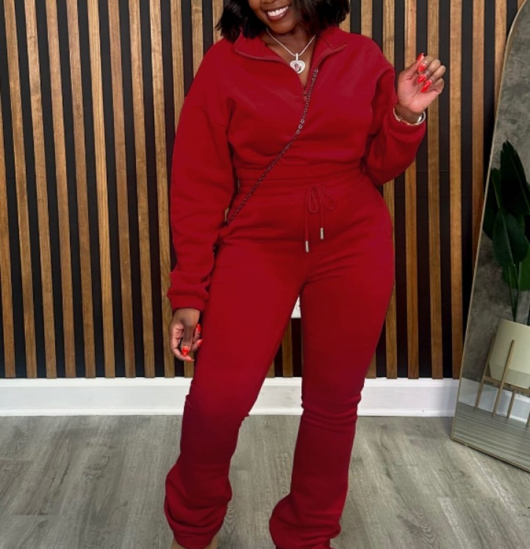 Loose Mock Neck Zipper Sweatshirt Pant Sets