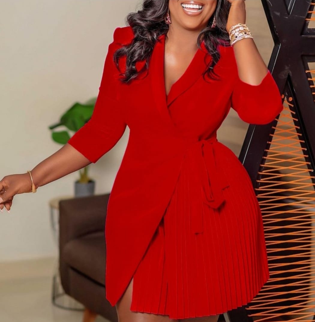 Pleated Tie-wrap High Rise Dress