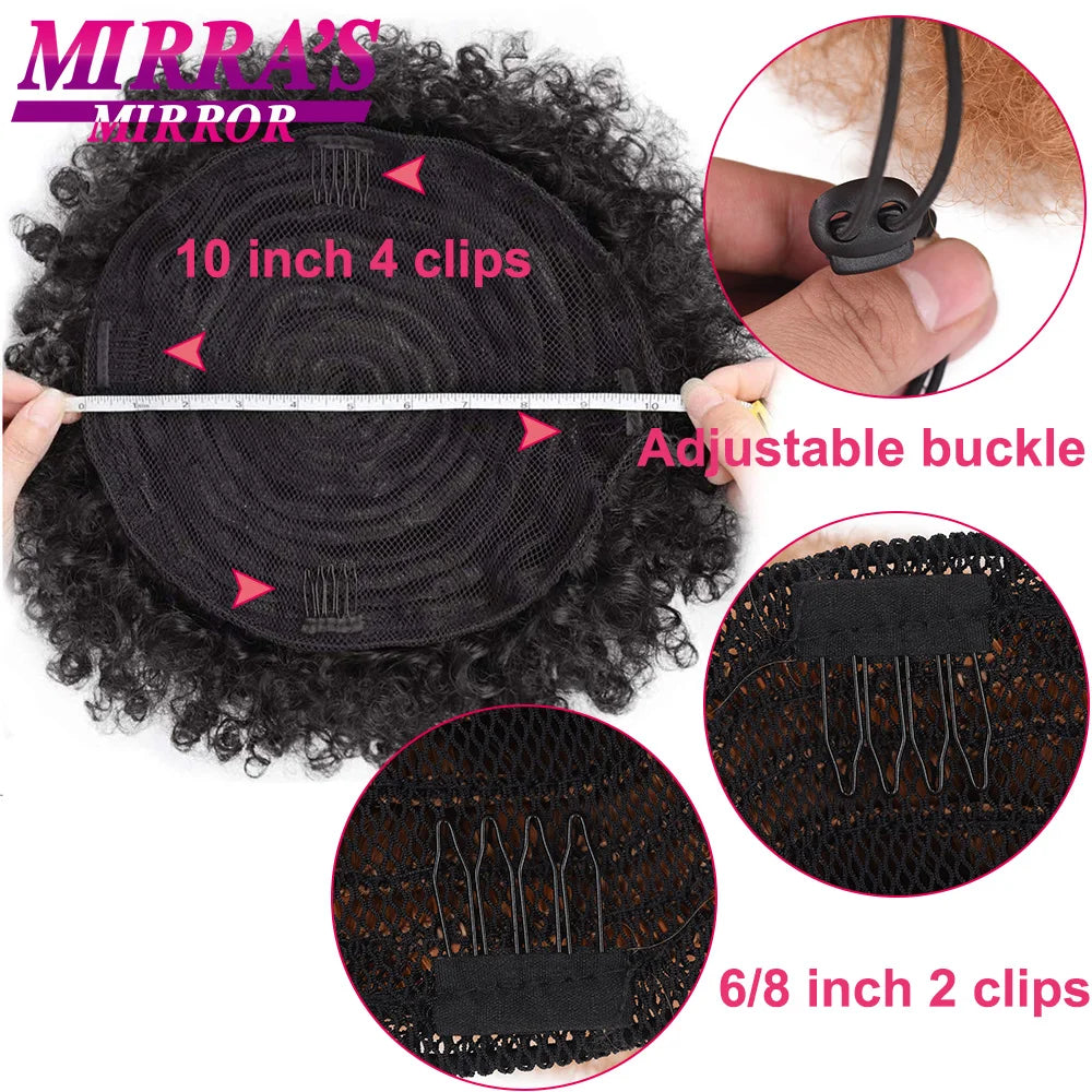 Large Afro Synthetic Puff Drawstring Ponytail 10 Inch Short Kinky Curly Hair Ponytail Hair Extensions with 2 Clips