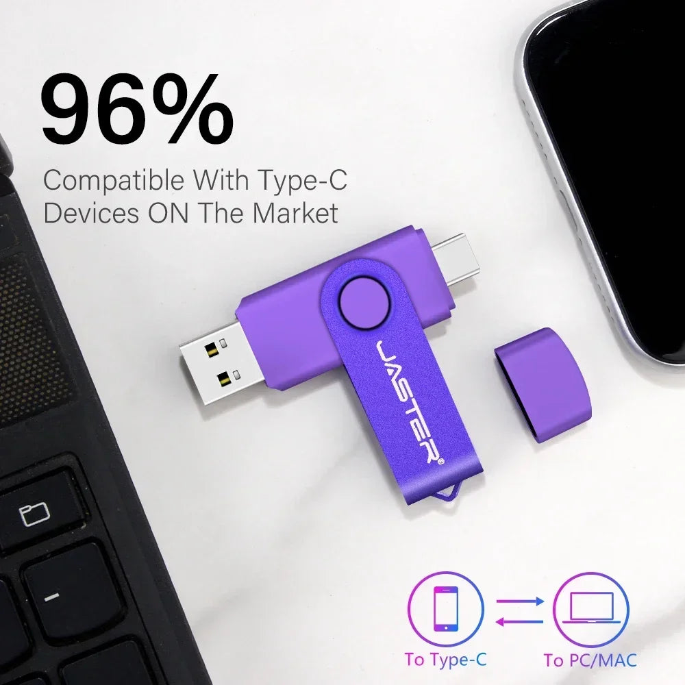 TYPE-C USB Stick Purple USB Flash Drive 64GB OTG Key Chain Pen Drive High Speed Pendrive for Mobile Phone 32GB