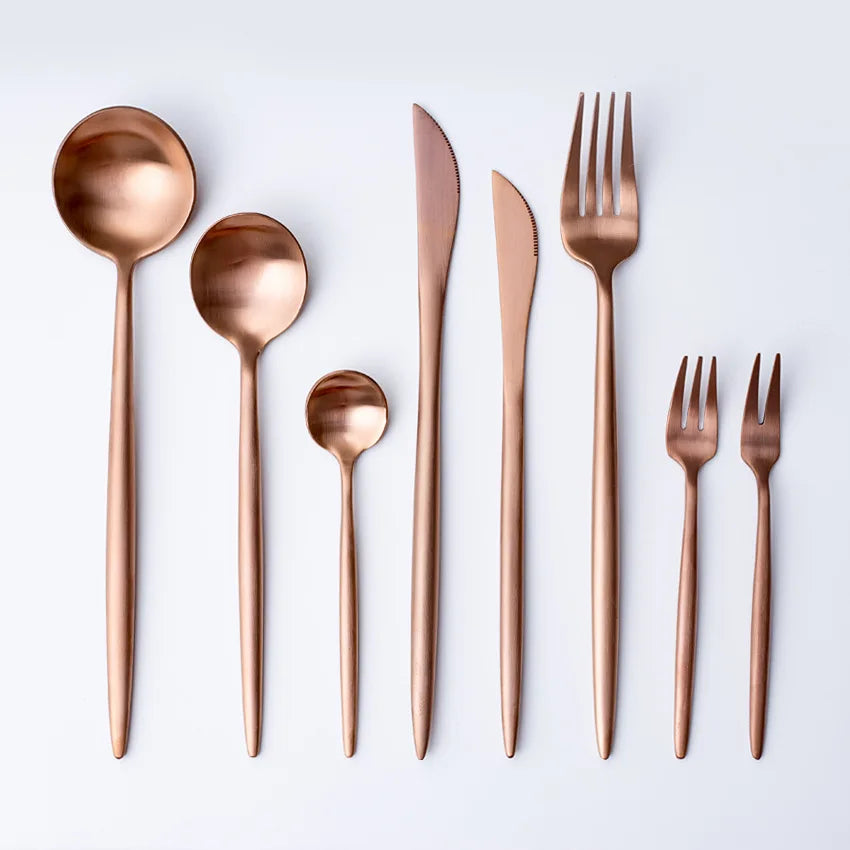 Gift Box Luxury Copper stainless steel cutlery set rose gold flatware spoon and fork knifes 18/8 Chopsticks Set Dropshipping