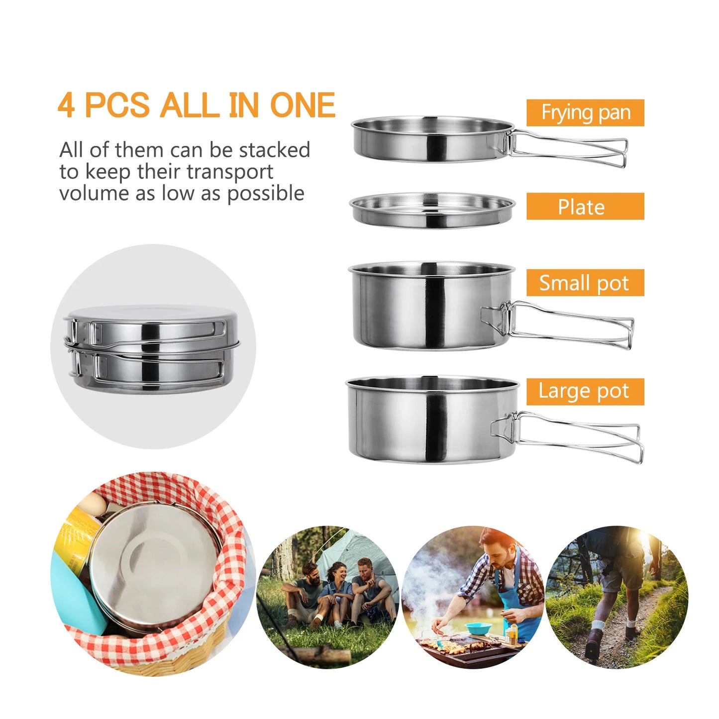 Set Portable Ultralight Cookware Set Stainless-Steel