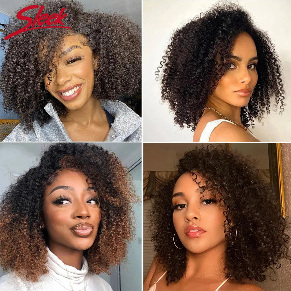 Sleek Afro Kinky Curly Black Human Hair Wigs