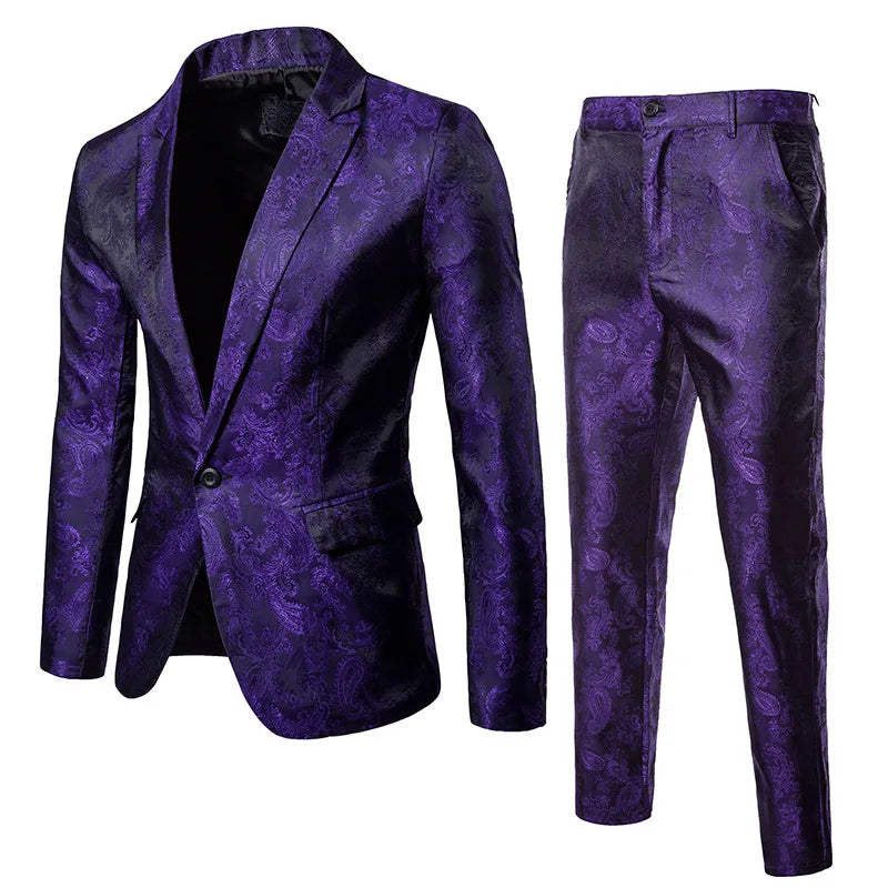 Men Classic Jacquard Suit 2 Piece Set Men's Dance Party Luxury Tuxedo