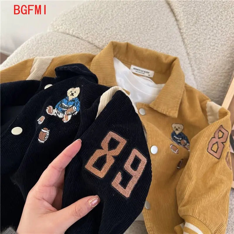 Fashion Cartoon Embroidery Corduroy Jackets for Baby Boys Girls Casual Spring Fall Outwear Toddler Kids Coat Clothes Sports Wear
