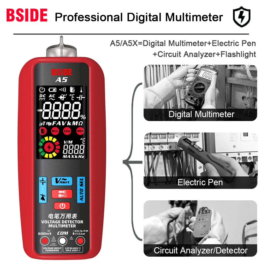 BSIDE Professional Digital Multimeter Smart Automatic Multitester Ammeter VFC Current Hz Capacitor Ohm Electrician Tester Tools