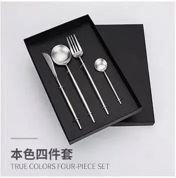 Gift Box Luxury Copper stainless steel cutlery set rose gold flatware spoon and fork knifes 18/8 Chopsticks Set Dropshipping