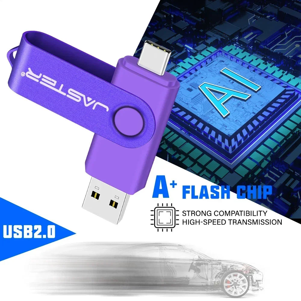 TYPE-C USB Stick Purple USB Flash Drive 64GB OTG Key Chain Pen Drive High Speed Pendrive for Mobile Phone 32GB