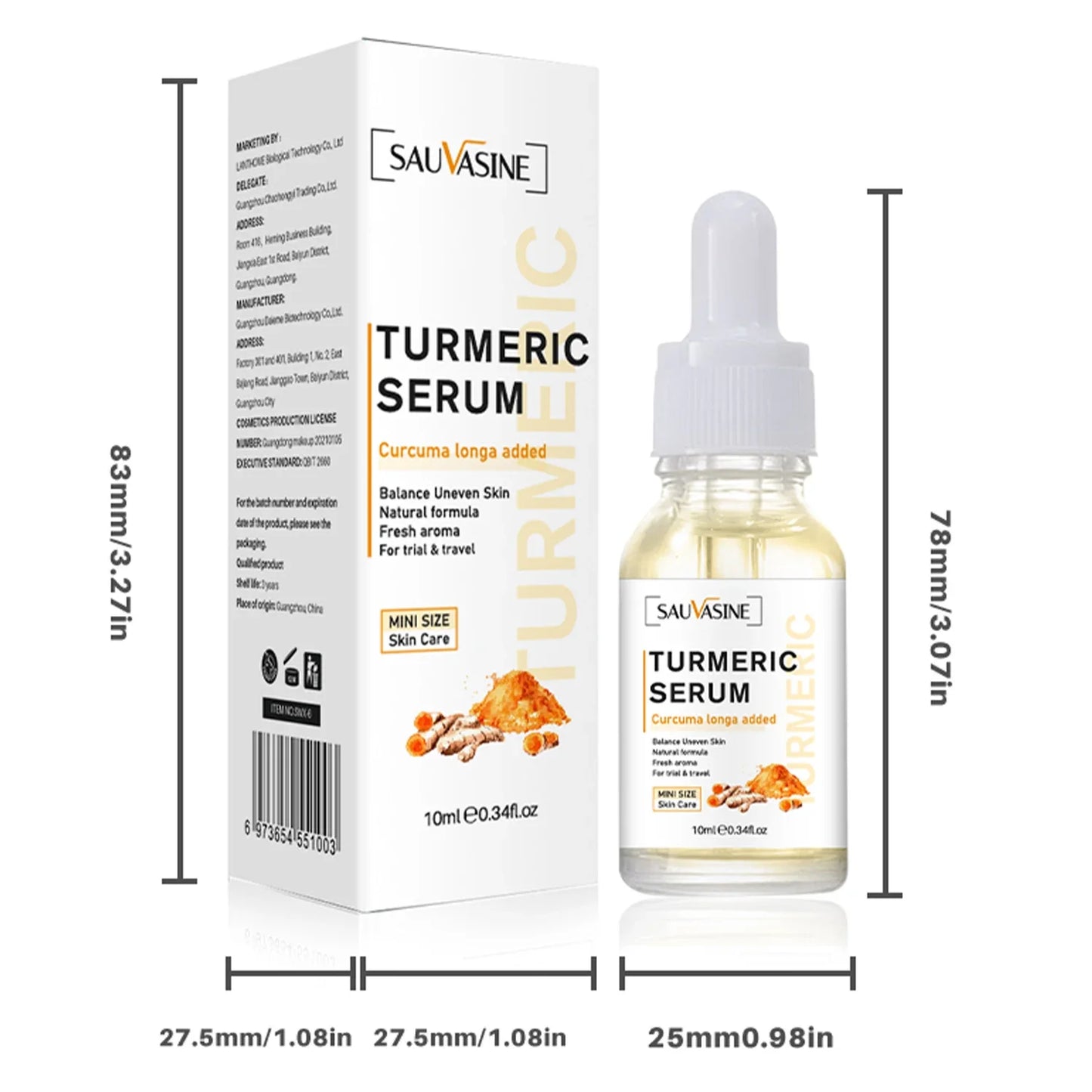 Turmeric Serum Freckle Whitening Fade Dark Spots Removal Pigment Melanin Correcting Facial Beauty Face Skin Care Products 10ml