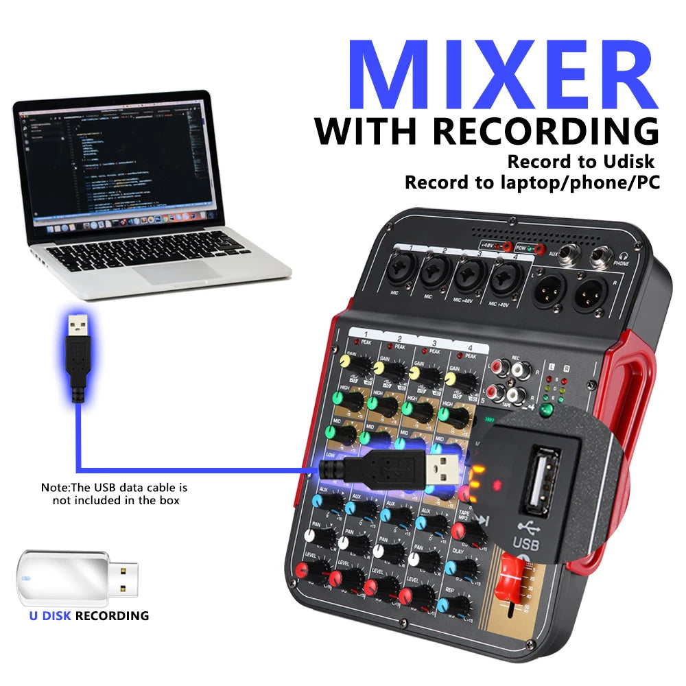 6-Channel Audio Mixer Outdoor Conference Audio USB Bluetooth