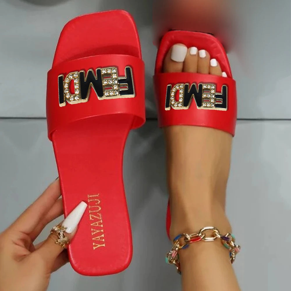 Women Luxury Fashion Single Band Slides Minimalist Plain Outdoor Flat 2023 Sandals Summer New Sandy Beach Slippers Open Toe Shoe