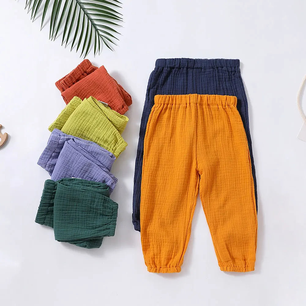 Summer Kids Pants Baby Girls Boys Casual Solid Trousers Cotton Spring Loose Solid Anti Mosquito Pants for Children 1-7T