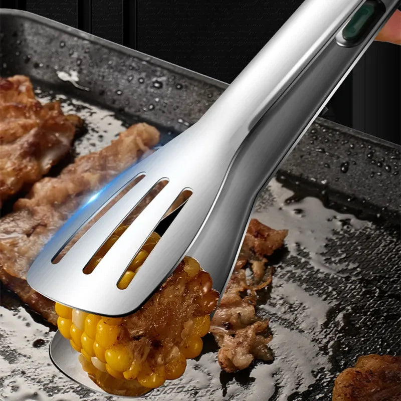 Stainless Steel Food Clip BBQ Grill Steak Food Clip Silicone Non-slip Handle