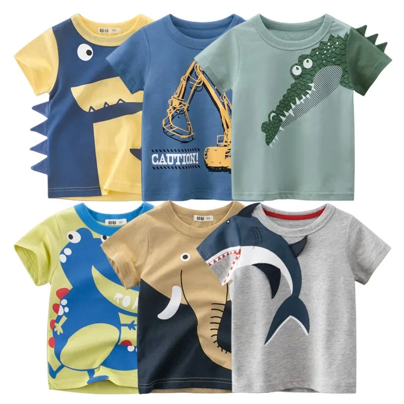 Summer Children 3D Cartoon T-shirt for Boy Animal Printing Dinosaur Shark Boys T Shirt Girls Tops Tees Cartoon Kids Clothes