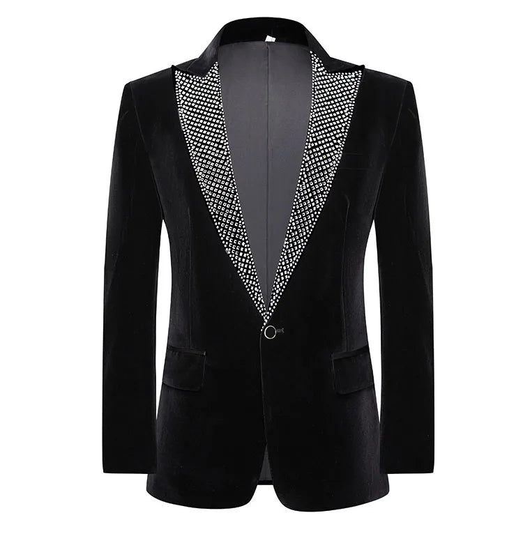 Luxury Diamond Velvet 2 Piece Suit Men Peaked Lapel One Button Tuxedo Blazer Men Wedding Party Dinner Prom Jacket Pants Set XXXL