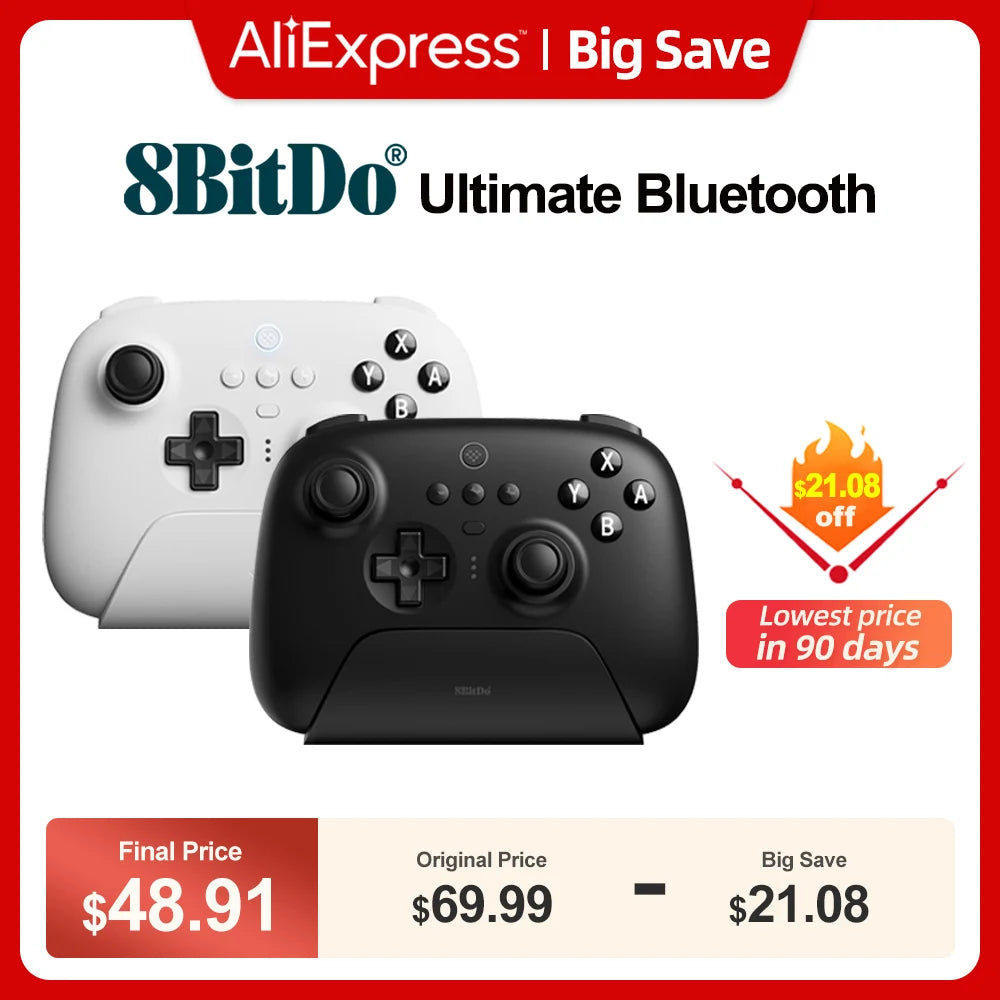 8BitDo - Ultimate Wireless Bluetooth Controller Gamepad with Charging Dock for Nintendo Switch, PC, Windows 10, 11, Steam Deck