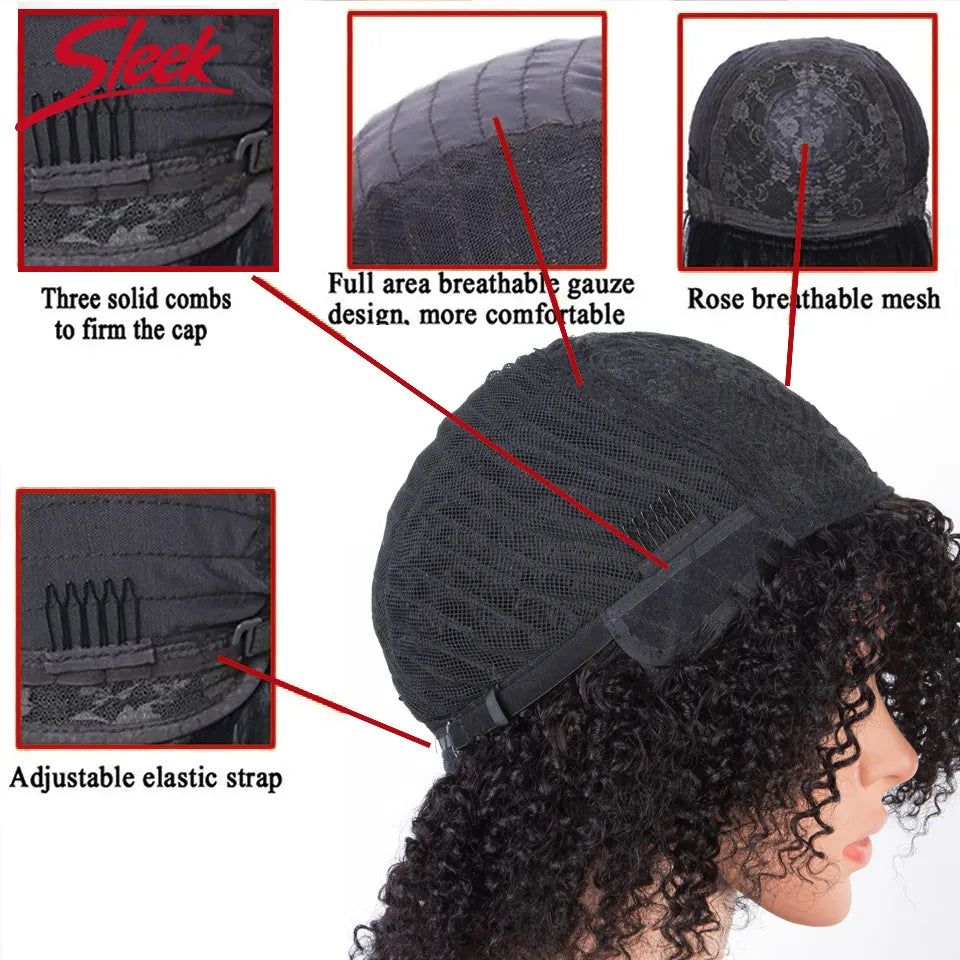 Sleek Afro Kinky Curly Black Human Hair Wigs