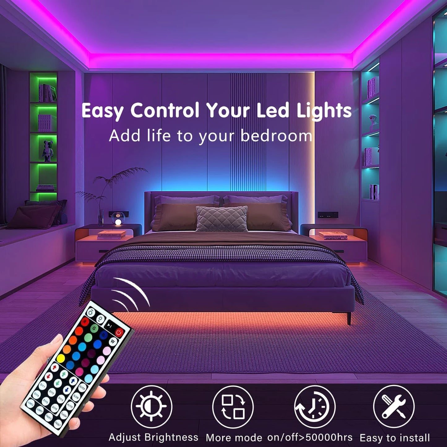 10m 20m Led Strip Lights with 44 Key Remote Control 5050 RGB Tape Led Wall Room for Home Bedroom Party Decor TV Backlight