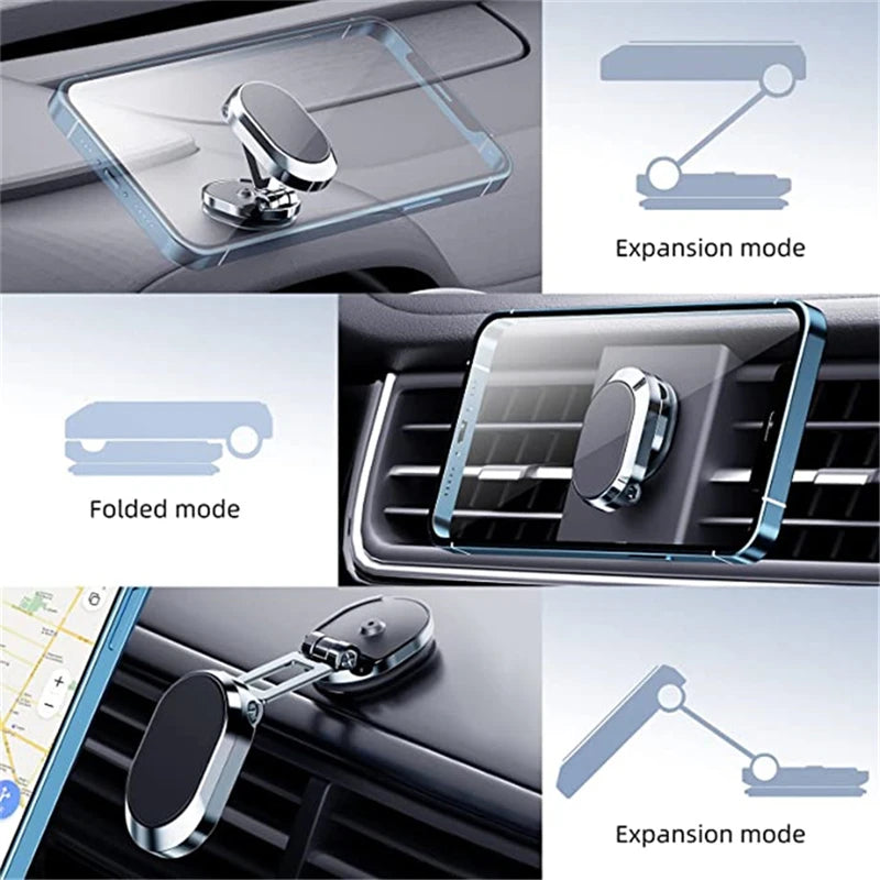 Metal Magnetic Car Phone Stand Cell GPS Folding Support For iPhone 13 Max Adjustable Bracket 360 Magnet Mobile Dashboard Holder