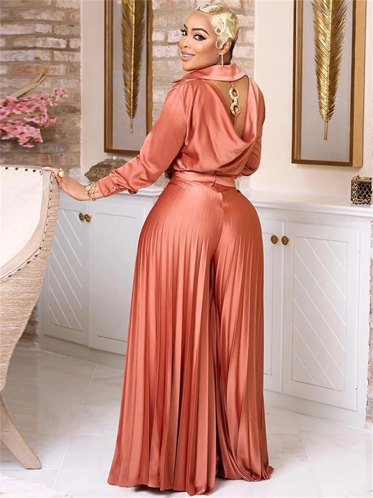 Wmstar Two Piece Set Women Sexy Open Back Top and Wide Leg Pants Sets Fall Clothes New Matching Outfits Wholesale Dropshipping