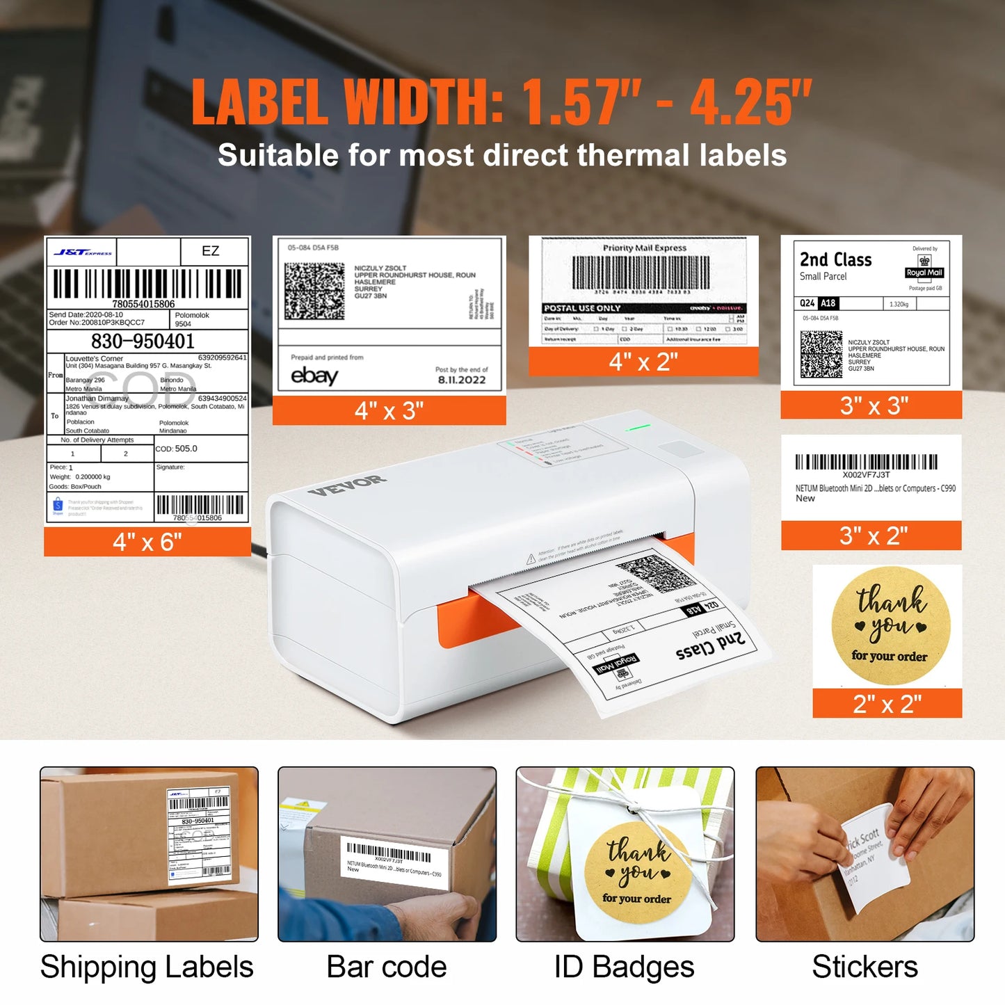 VEVOR Desktop Thermal Label Printer 203dpi USB Label Maker Sticker Shipping Barcode Printer Compatible W/ Windows Mac OS Linux