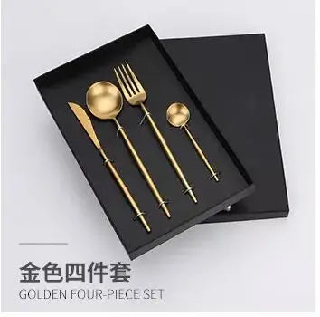 Gift Box Luxury Copper stainless steel cutlery set rose gold flatware spoon and fork knifes 18/8 Chopsticks Set Dropshipping