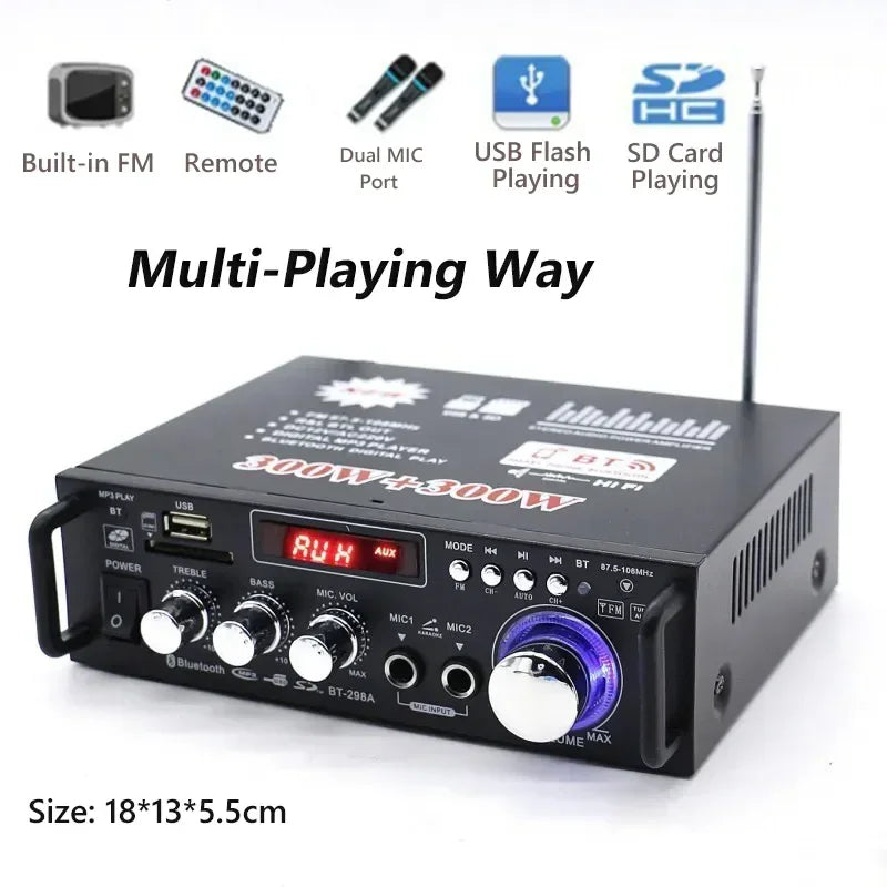 BT-298A Home Digital Amplifiers Audio Display 300W+300W Digital HIFI Audio Stereo Power Amplifier 2 Channel Digital Amplifiers