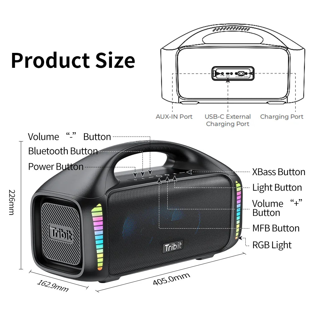 Tribit Portable Bluetooth Speaker 90W StormBox Blast Outdoor Wireless