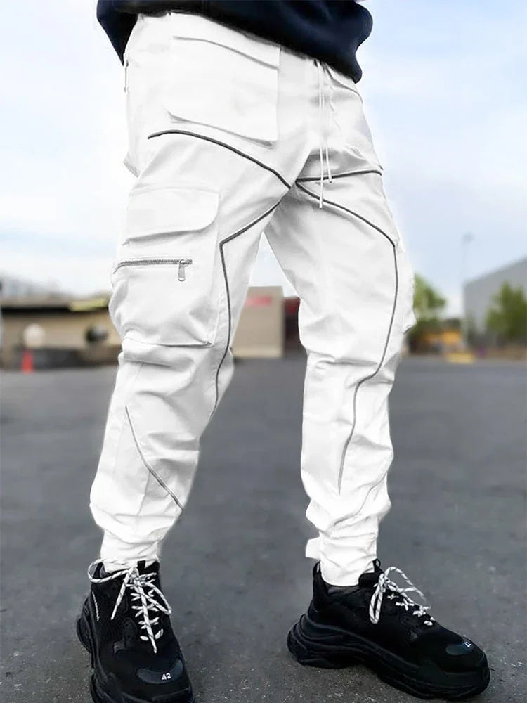 Multi Pocket White Male Trousers Multipockets Sports Joggers