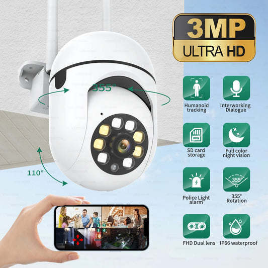 1/4PCS Wifi Camera 3MP IP Outdoor 4X Digital Zoom Wireless Security Monitor Night Vision AI Smart Tracking Surveillance Cameras