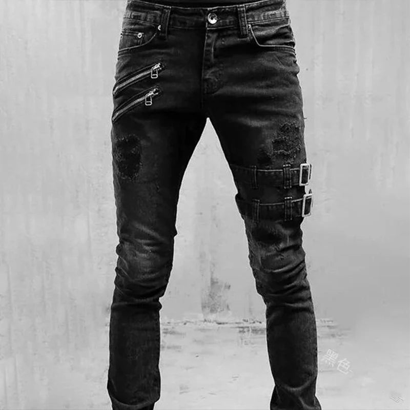 Autumn Winter Y2K Korean Style Vintage Sport Skinny Jeans Chic All Match Trousers Slim Fit All Match Casual Stretch Male Clothes