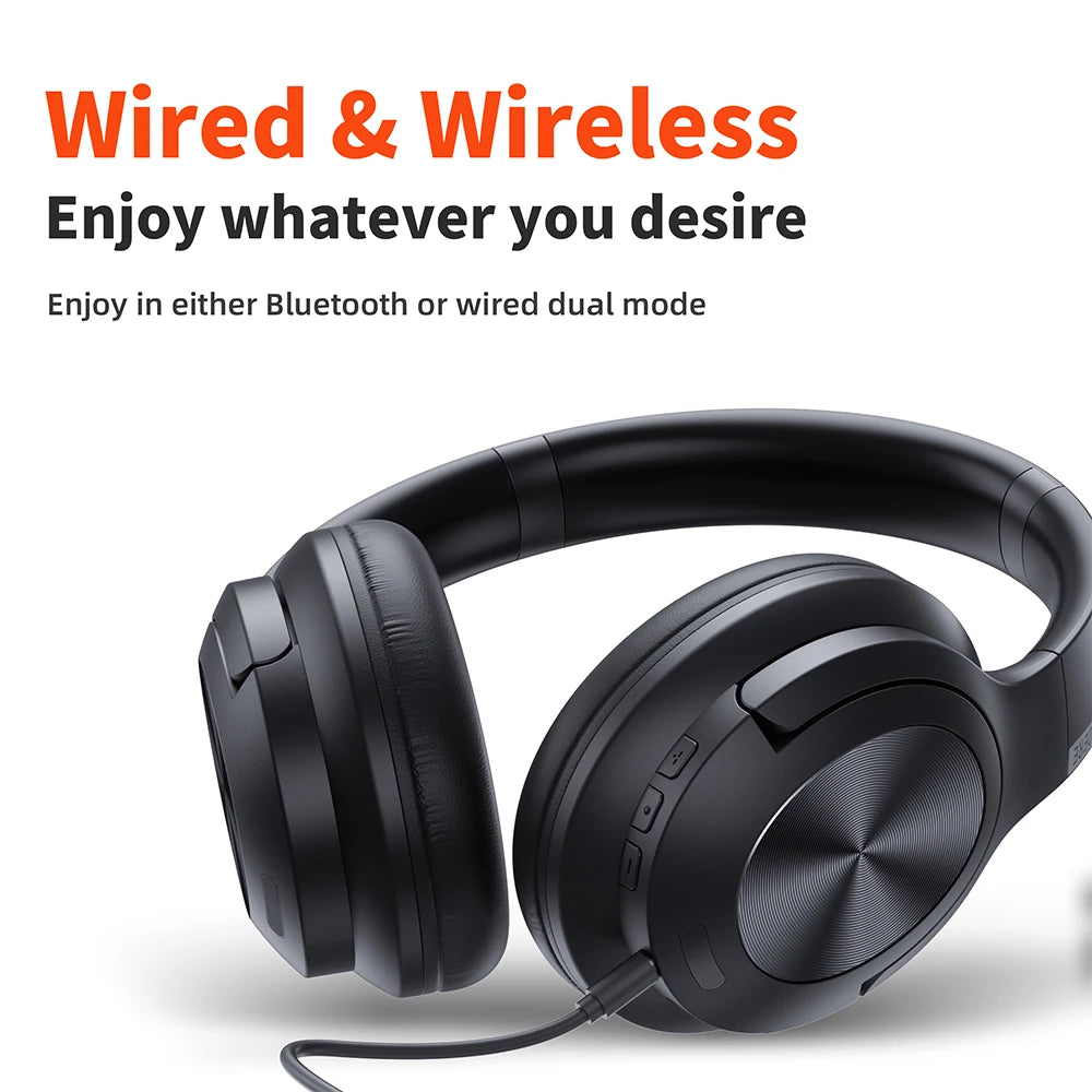 Wireless headphones QERE E80 Earphone bluetooth 5.3 ANC Noise Cancellation Hi-Res Audio Over the Ear Headset 70H 40mm Driver2.4G