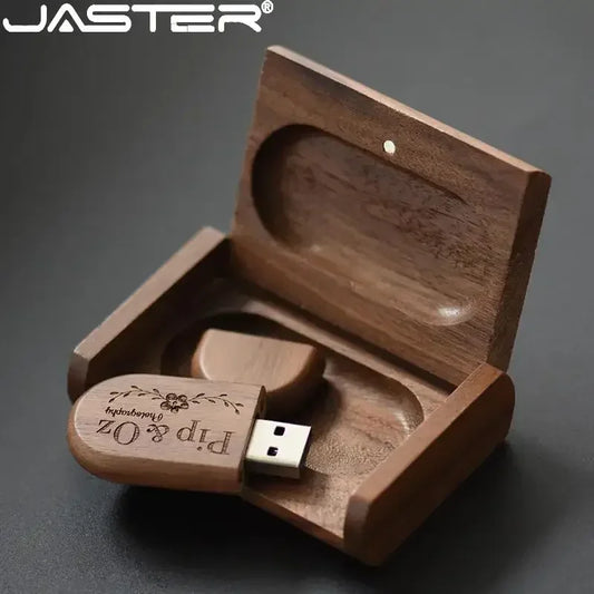 JASTER USB 2.0 Flash Drive 64GB Pen drive Wooden Box Free Personal LOGO Memory