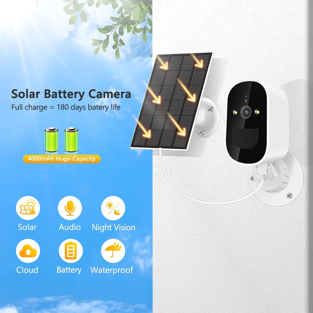 Wireless Solar Wifi Camera CCTV Security Camera Outdoor Full HD 1080P Audio IP Camera With 6000mAh Rechargeable Battery Camera