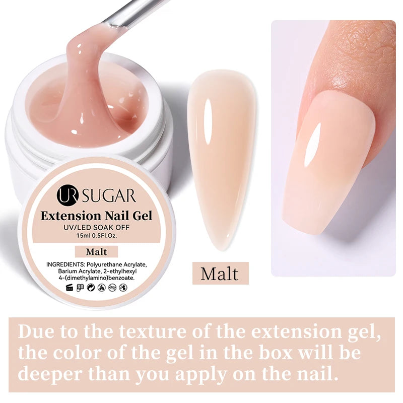 UR SUGAR 15ml Extension Nail Gel Polish Nails Finger Form Clear Nude Pink Nail Art Camouflage Hard Gel Acrylic Nail Manicur