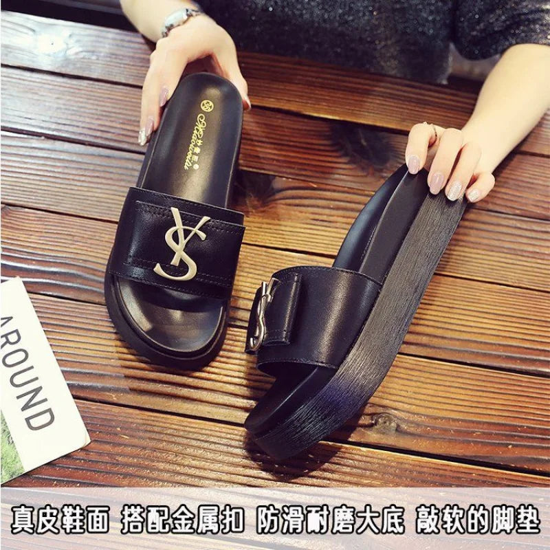 Women Platform Slippers 2023 Summer Luxury Korean Fashion Open Toe Low Heel outdoor Ladies Flip-Flops Girls Beach Sandals.