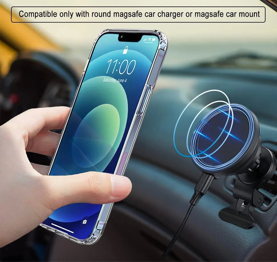Clear Magnetic Phone Case for iPhone 15 14 Pro Max 13 12 11 Mini with Metal Kickstand for MagSafe Wireless Charging Back Cover