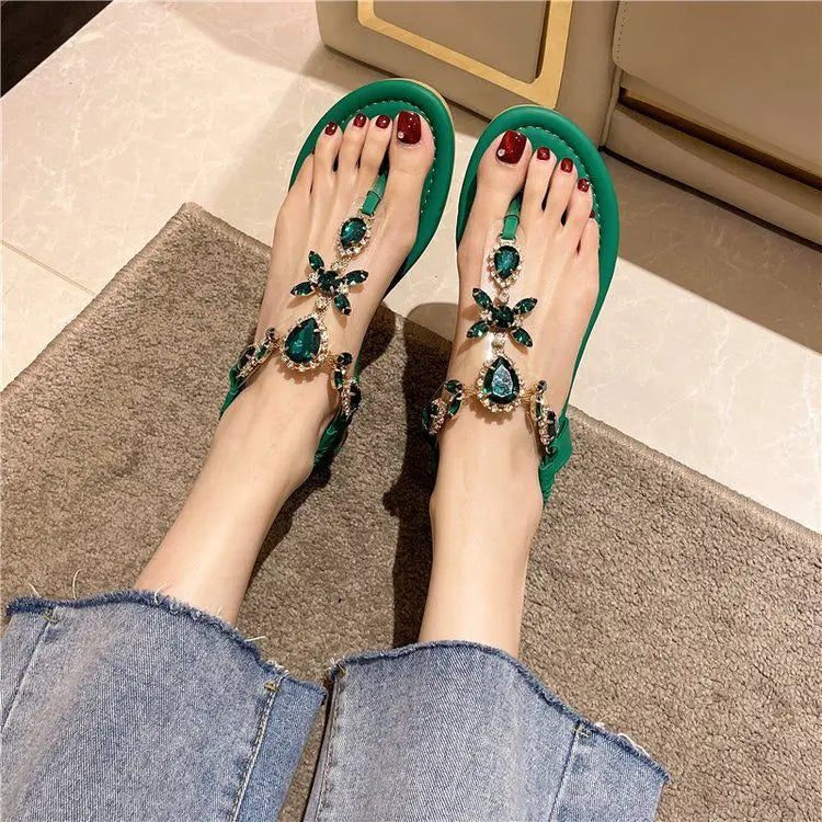 Summer Flats Sandals Women Crystal Clip Toe Slippers Trend Luxury Brand Ladies Shoes Beach Causal Slides