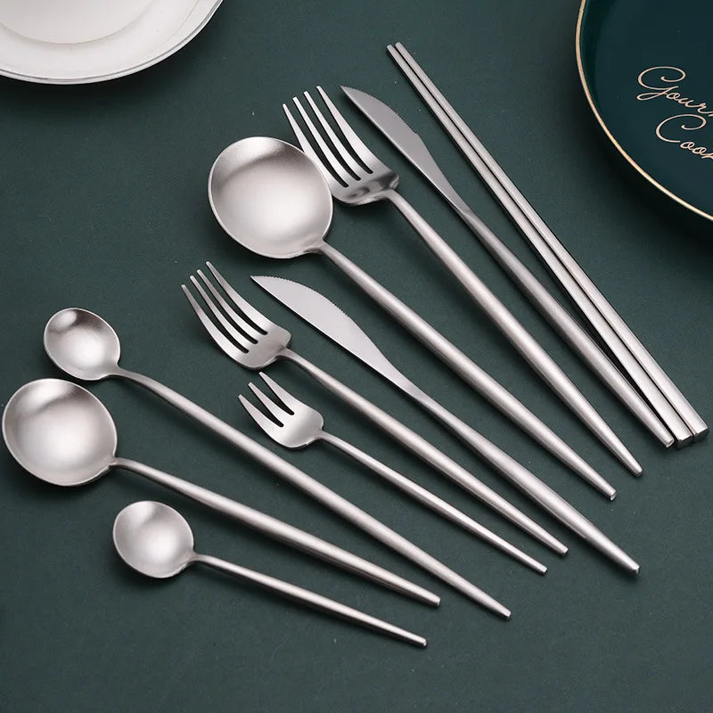 Gift Box Luxury Copper stainless steel cutlery set rose gold flatware spoon and fork knifes 18/8 Chopsticks Set Dropshipping