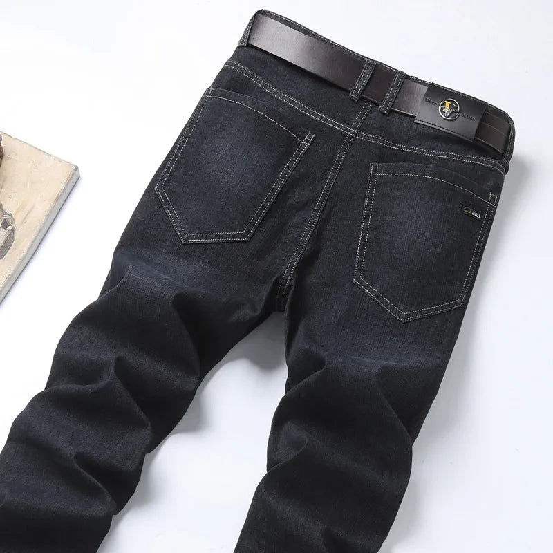 Men's Solid Spring Autumn Distressed Pockets Zipper Button Casual Workwear Jeans
