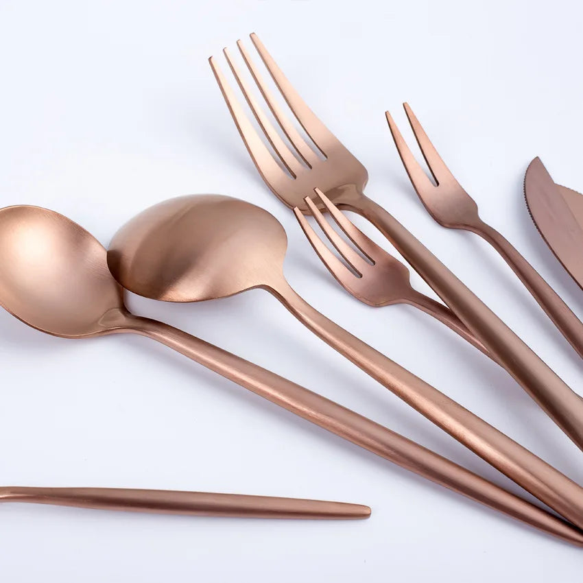 Gift Box Luxury Copper stainless steel cutlery set rose gold flatware spoon and fork knifes 18/8 Chopsticks Set Dropshipping