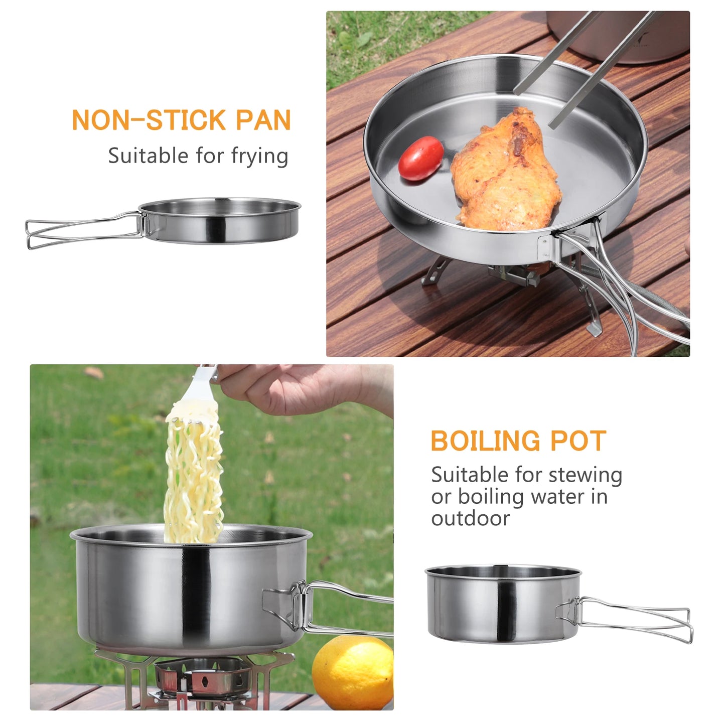 Set Portable Ultralight Cookware Set Stainless-Steel