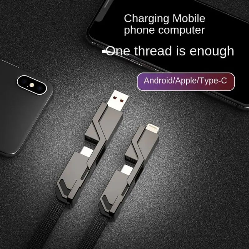 4-in-1 60W Fast Charging & Data Sync] Flat Braided Anti-Tangle Charger Cord with Velcro