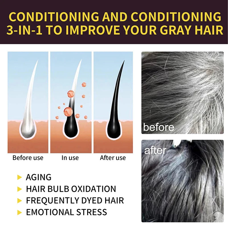 3 In 1 Hair Color Shampoo Health Natural Herbal Hair Dye Shampoo For Gary Hair