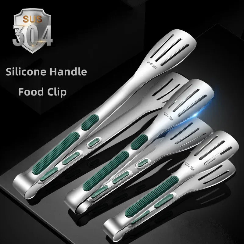 Stainless Steel Food Clip BBQ Grill Steak Food Clip Silicone Non-slip Handle